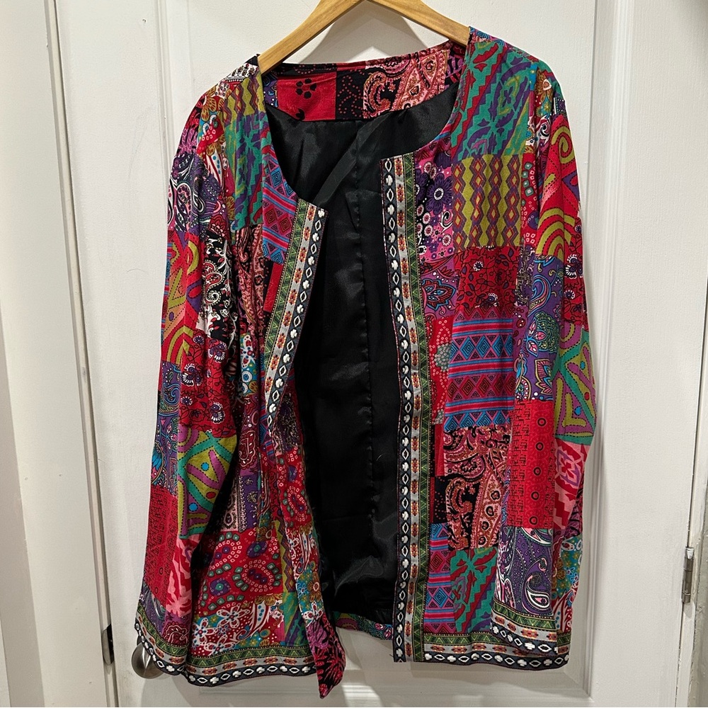 Multicolor Patchwork Open-Front Women's Jacket - Picture 7 of 10